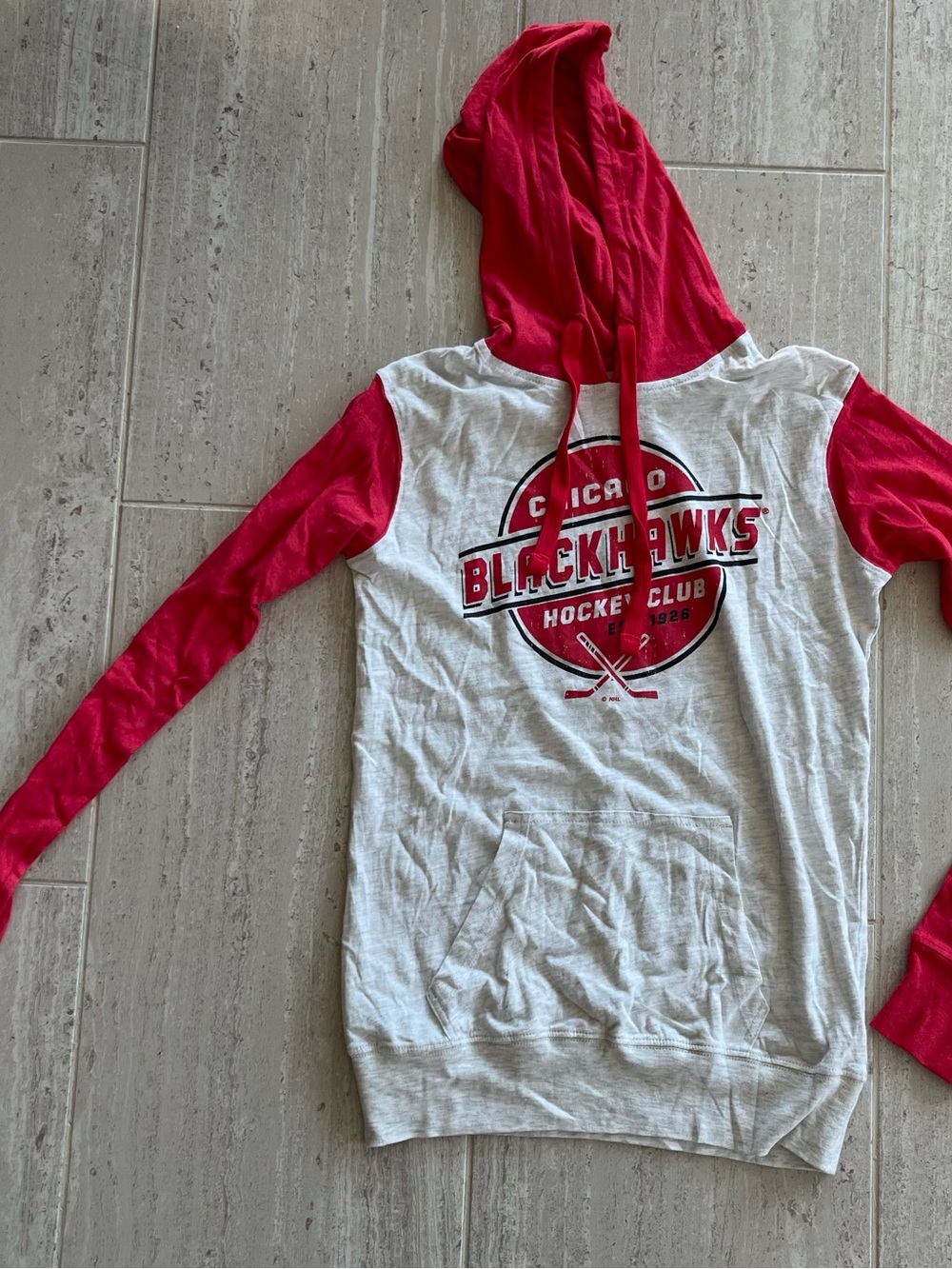 NHL Chicago Blackhawk Red and White Pullover Hooded T-Shirt